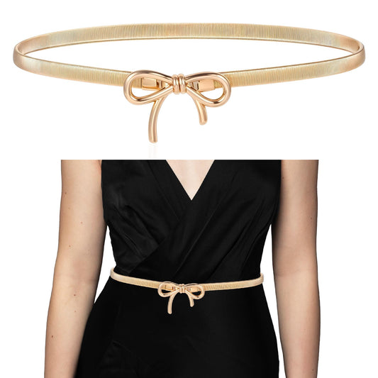 Gold Belts For Women Dresses Metal Thin Bow Waist Belt Skinny Gold Chain Belt For Dress Fashion Waistband For Formal Jeans Dresses Shirt Women Ladies