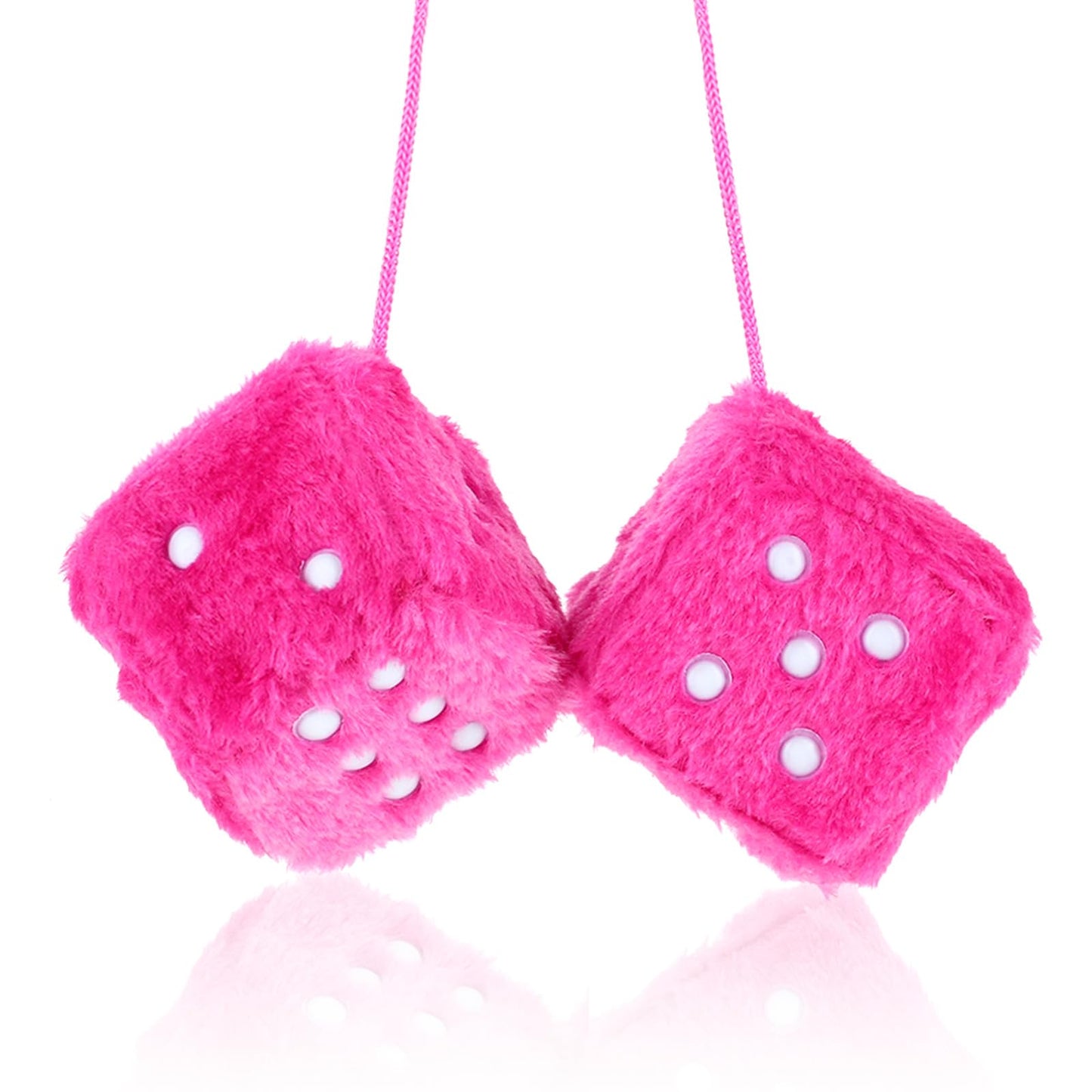 Pink Fuzzy Dice for Car 1 Pair Plush Dice Accessories for Rear View Mirror Retro Square Hanging Dice Car Decorations for Women(2.36 Inch)