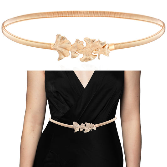 Yolev Gold Belts For Women Dresses Metal Thin Waist Belt Skinny Gold Chain Belt For Dress Fashion Waistband For Jeans (Leaves)