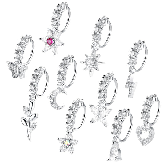 Yolev 10pcs Dangle Nose Ring 20g Nose Piercing Jewelry Butterfly Heart Moon Flower Leaf Star Cute Noses Rings For Women Cartilage Earring Body Piercing Jewelry