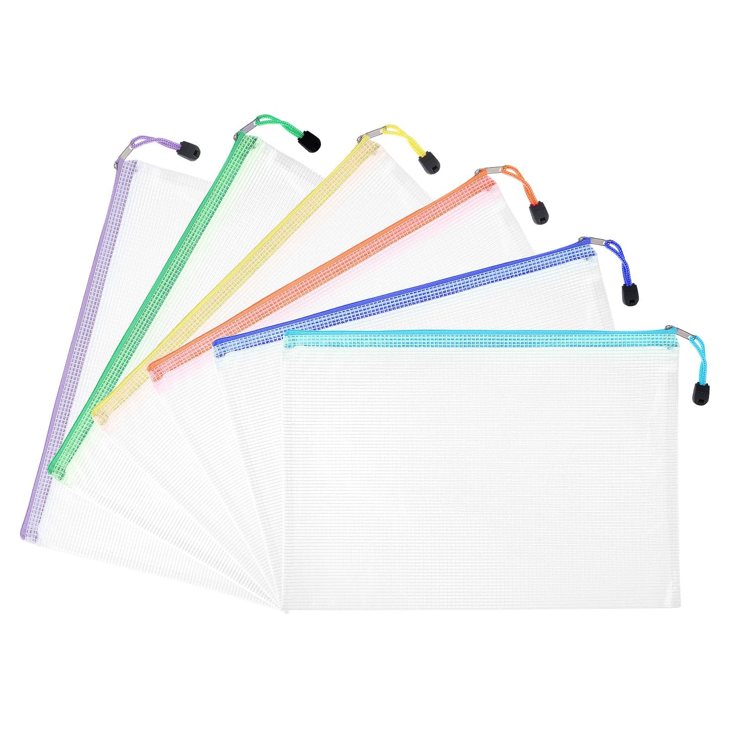 6pcs Mesh Zipper Pouch,A4 Folders Plastic Wallets,Clear Waterproof Document Pouch,Mesh Organizer Bags for School Office Supplies, Travel Accessories