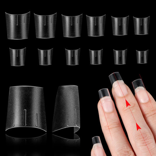Short Coffin Nail Tips-300Pcs Short Nail Tips Coffin with Positioning Line,Trapezoid Clear nail tips Half Cover Nail Extension Tips for Nail technician Beginners (12 Sizes)