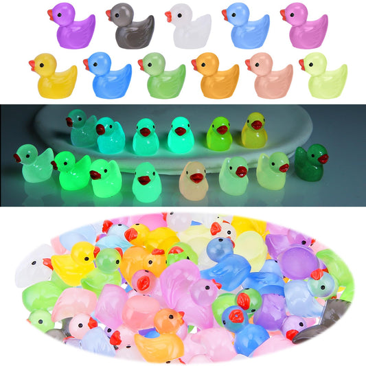 Mini Resin Duck 50Pcs Luminous Tiny Ducks Cute Miniature Ducks Glow in The Dark for Garden Dollhouse DIY Duck Ornaments Micro Landscape Aquarium Party Decor(12 Colors)