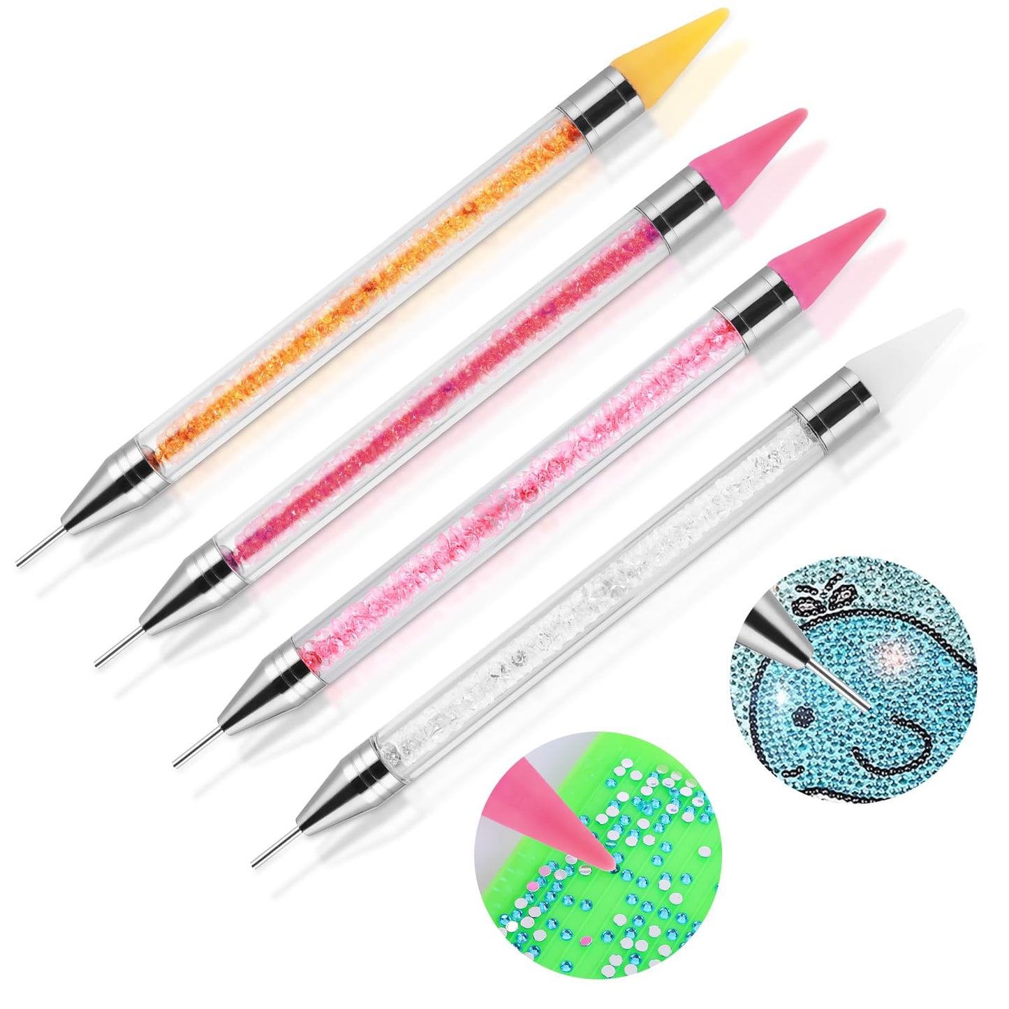 Lusofie 4 Pack Wax Pen Rhinestone Picker Pen Diamond Art Pen Double-Ended Diamond Paintings Accessories Pens for DIY Crafts Drawing Home Salon Nail Art