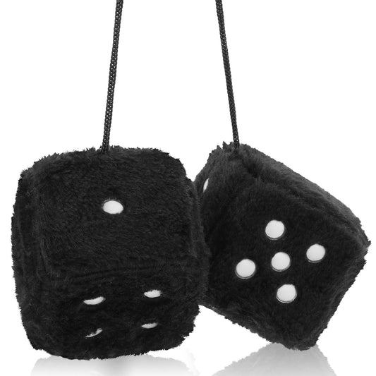 Black Fluffy Dice for Car,Pair of 3”Retro Square Fuzzy Dice for Rear View Mirror Fuzzy Car Dice with Dots for Hanging Accessories Fluffy Dice Black Interior Car Decor Cute Car Dice Ornament Decoration