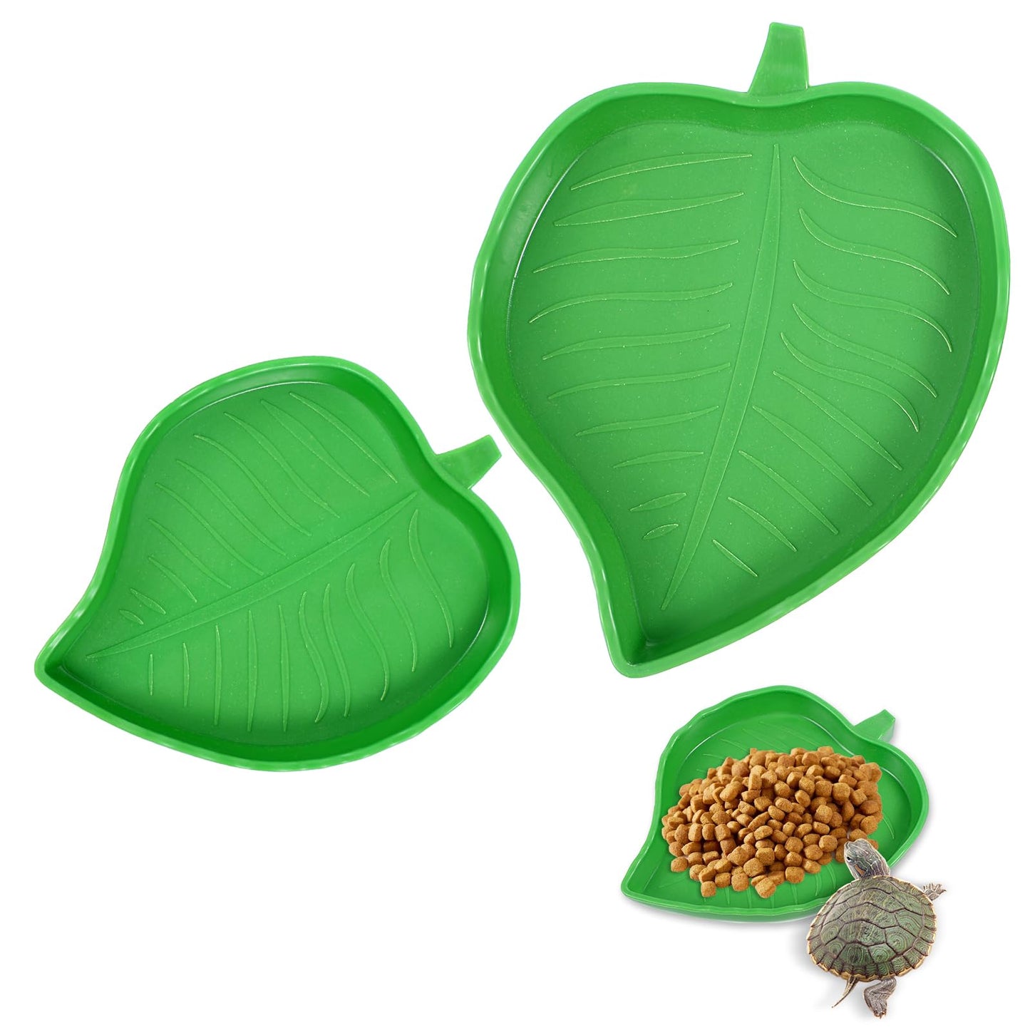 Lusofie 2 Pcs Leaf Shape Tortoise Water Bowl Reptile Water Bowl 2 Size Reptile Tortoise Water Dish for Reptile Tortoise Snake Crawl Pet Drinking and Eating Reptile Accessories
