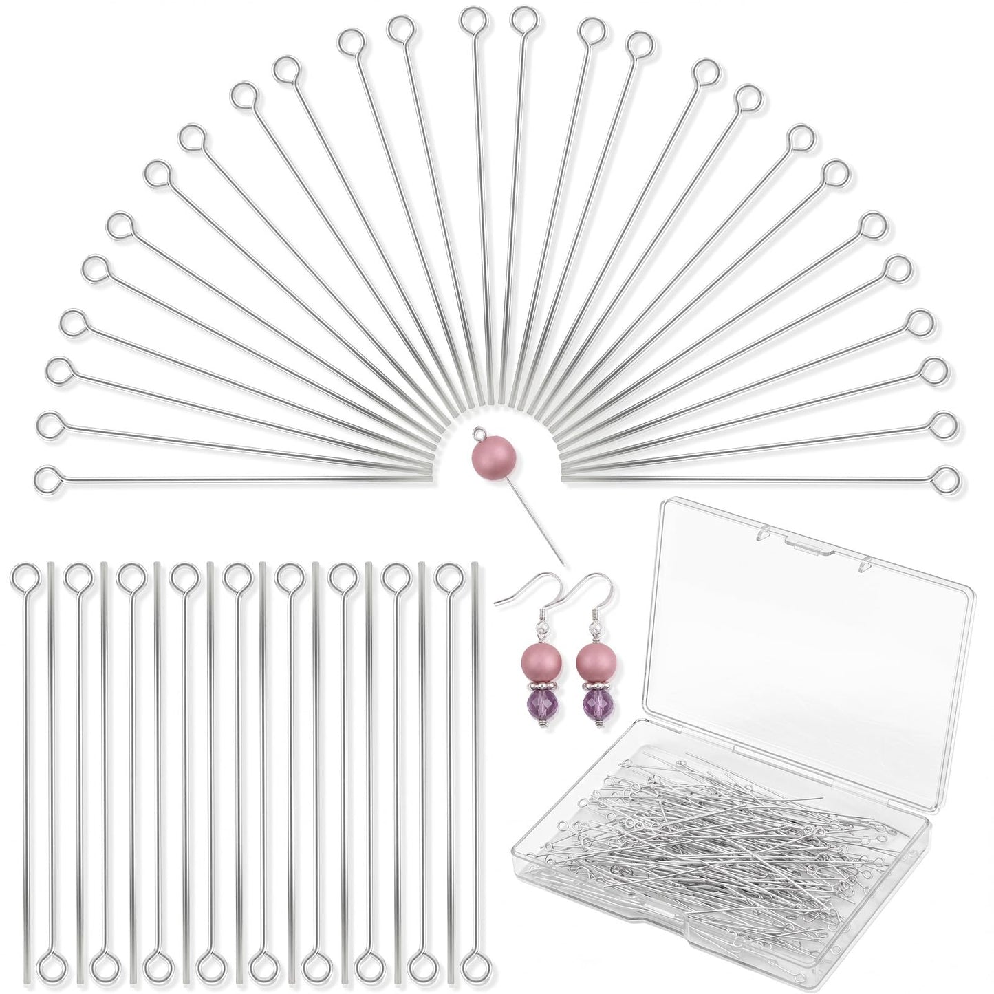 200 Pcs Eye Pins for Jewelry Making - 2.75 Inch/70mm Stainless Steel Eye Pins - Silver Open Eyepins Easy Bend Jewelry Making Findings for DIY Crafts Earrings Necklaces Bracelets