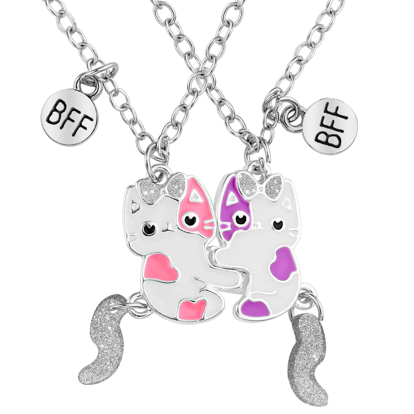 Lusofie 1Pair Bff Necklace for 2 Best Friend Cat Pendant Friendship Necklace Matching Necklaces for Women Birthday Gift(Pink & Purple, 2Pcs)
