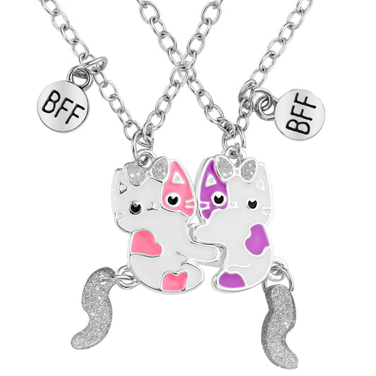 Lusofie 1Pair Bff Necklace for 2 Best Friend Cat Pendant Friendship Necklace Matching Necklaces for Women Birthday Gift(Pink & Purple, 2Pcs)