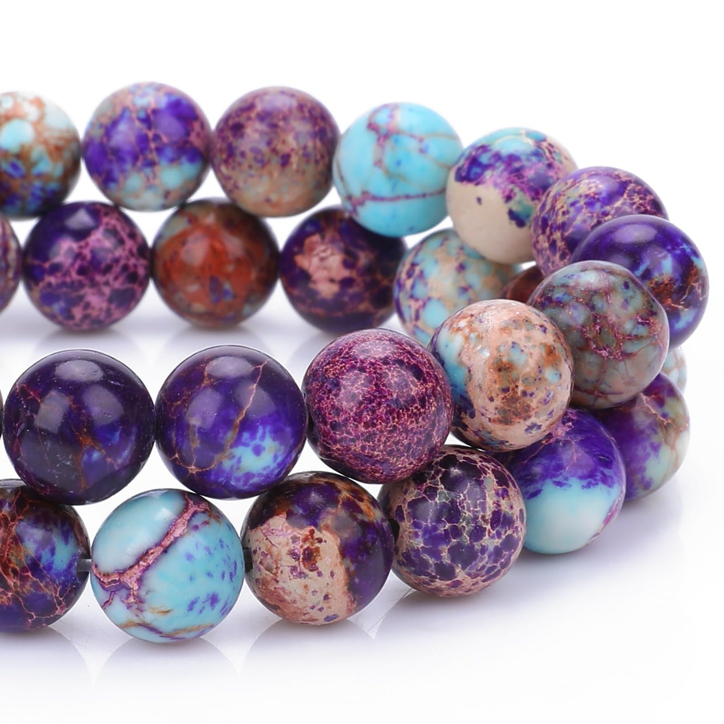 Lusofie 47Pcs Round Stone Beads Imperial Sea Sediment Natural Stone Beads 8mm Blue-Purple Gemstone Beads for Bracelet Jewelry Making