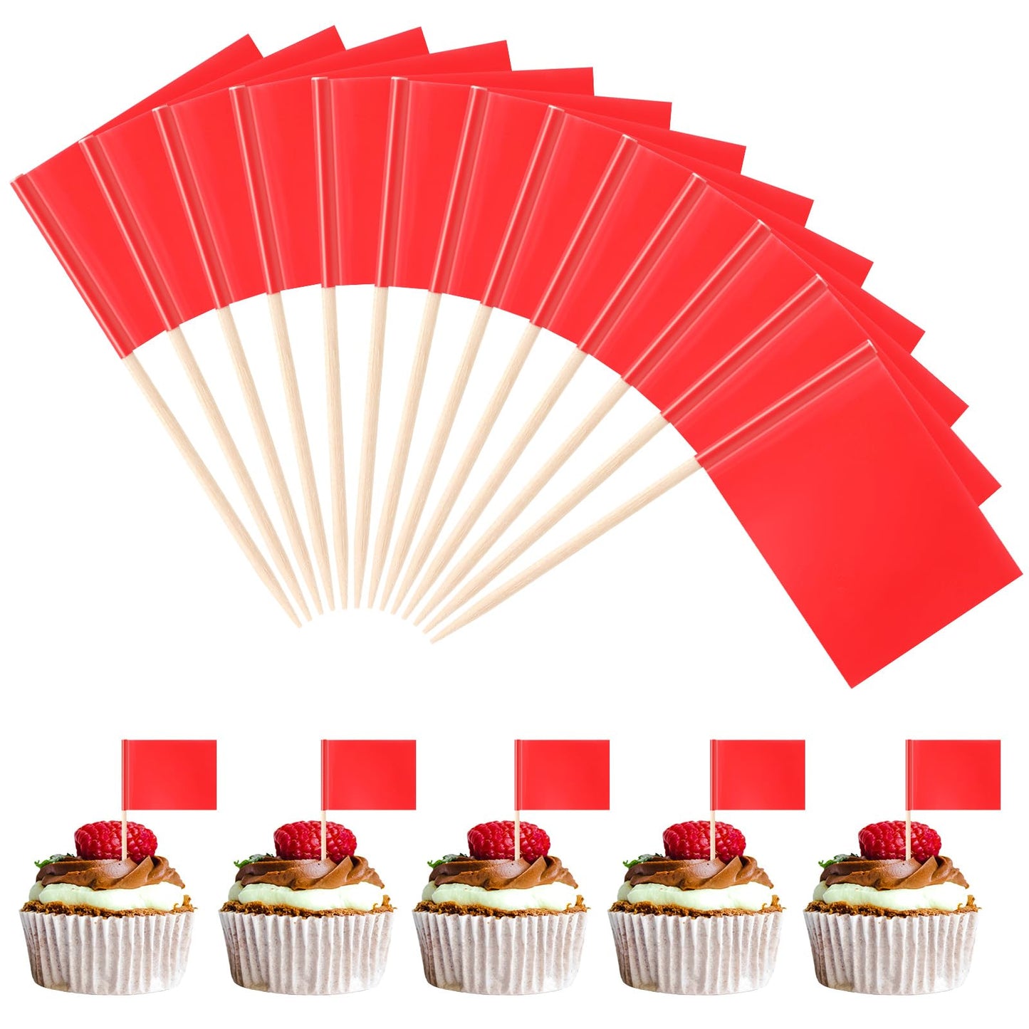 100 pcs Blank Toothpick Flags Wooden Toothpicks Food Labels for Buffet Cake Decorations for Appetizers Party Cupcake Fruit Party Decoration(Red)