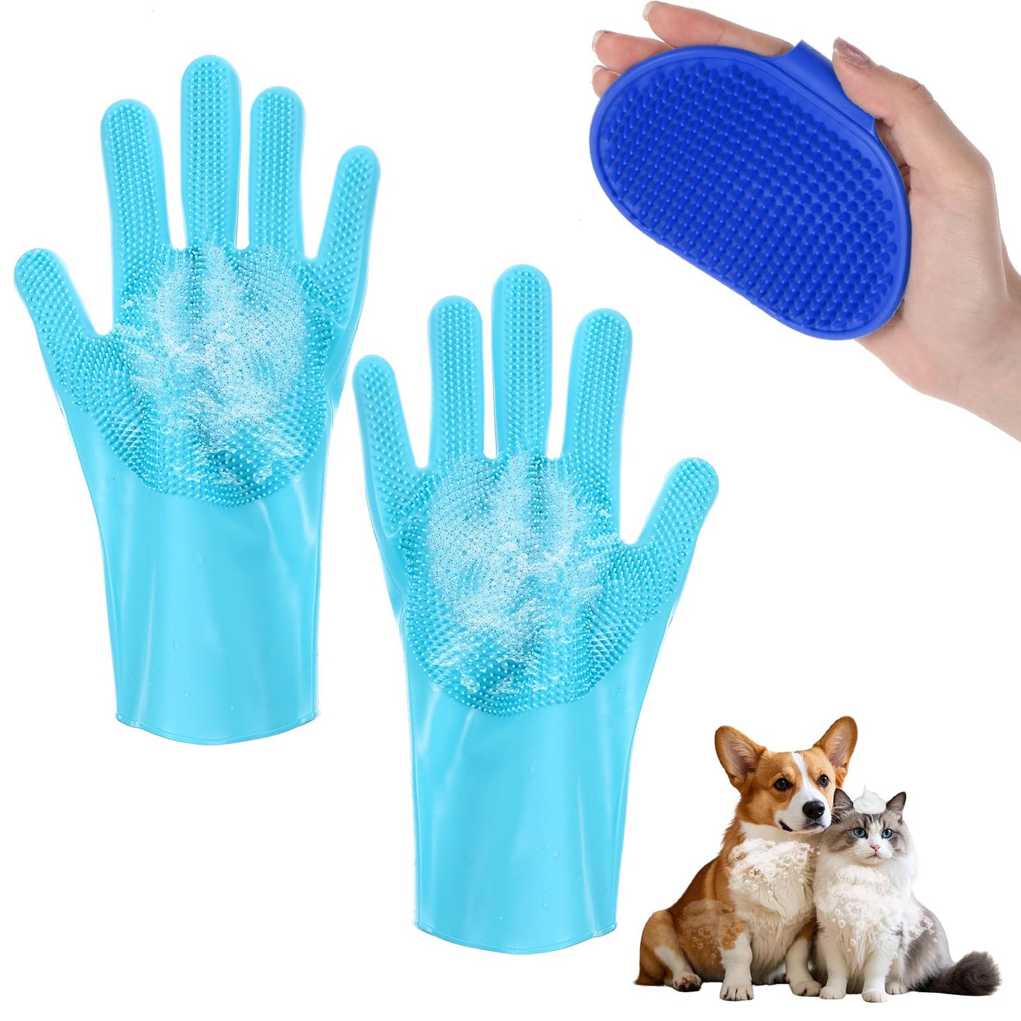 Dog Washing Gloves and Dog Bath Brush, Dogs Cleaning Gloves and Brush, Great for Pet Bathing, Massage and Grooming