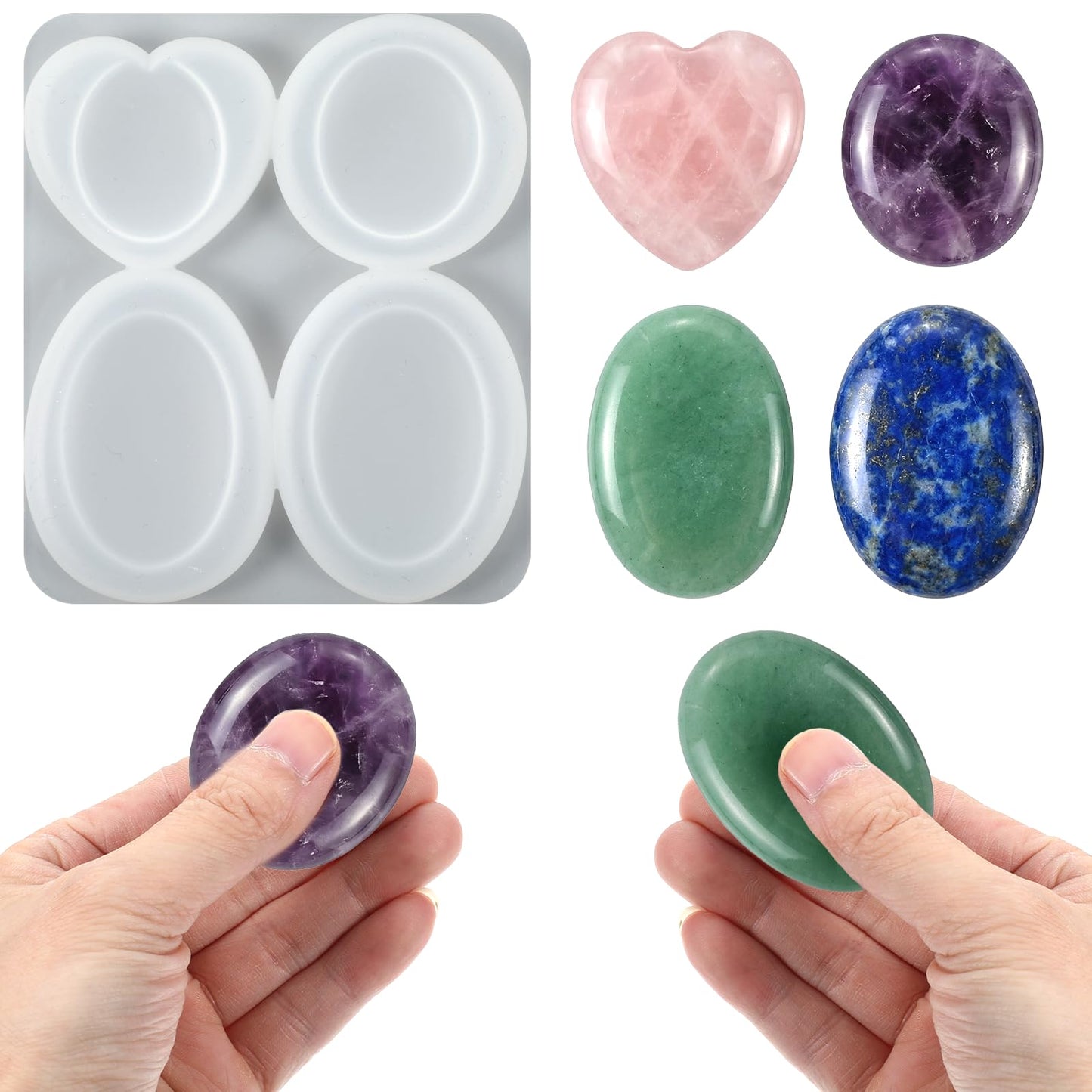 Worry Stone Resin Mold Anxiety Stone Epoxy Resin Molds DIY Thumb Pocket Stones Silicone Casting Mold, Easy to Demold