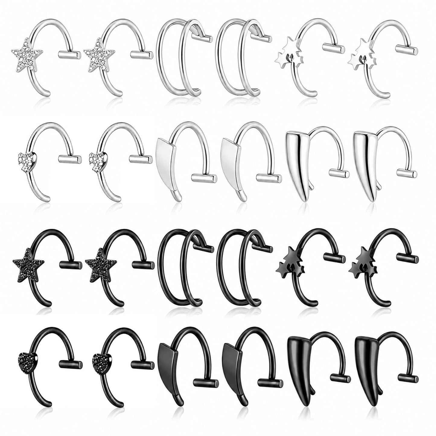24pcs Fake Lip Ring Fake Snake Bites Lip Piercing Non-Piercing Lip Cuff Ear