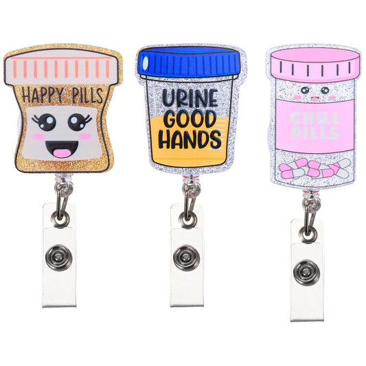 DIVINA VITAE 3 Pieces Nurse Badge Reel Help is On The Way Caregiver-Inspired Funny Acrylic ID Badge Holder with Alligator Clip Nurse Card Holder for Office Pharmacy Nurses Doctors
