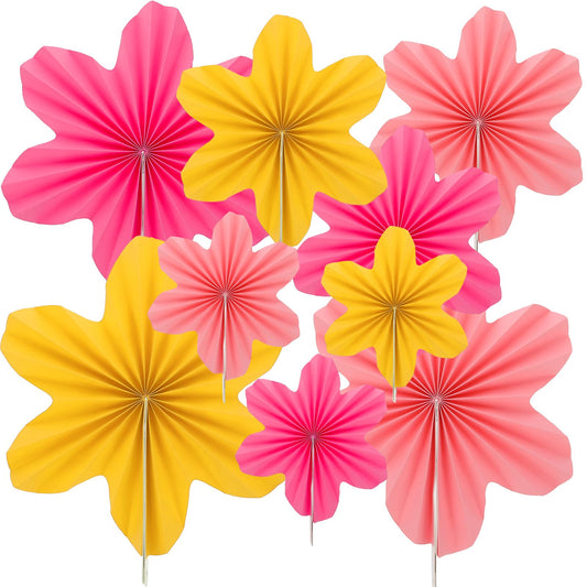 Paper Flowers 9PCS Party Decorations Paper Decorations Hanging Paper Fans Festival Decorations Party Decor Classroom Decoration Paper for Bithday Wall Decor Decorations Classroom Decor(Pink Yellow)