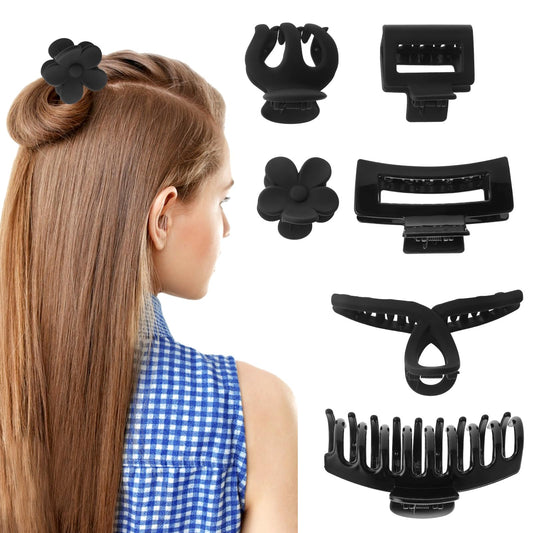 6Pcs Black Hair Claw Clips Large Black Claw Clips for Thick Hair Black Hair Clips Cute Black Jaw Clip for Hair Ponytail Holder Hair Accessories for Women Girls