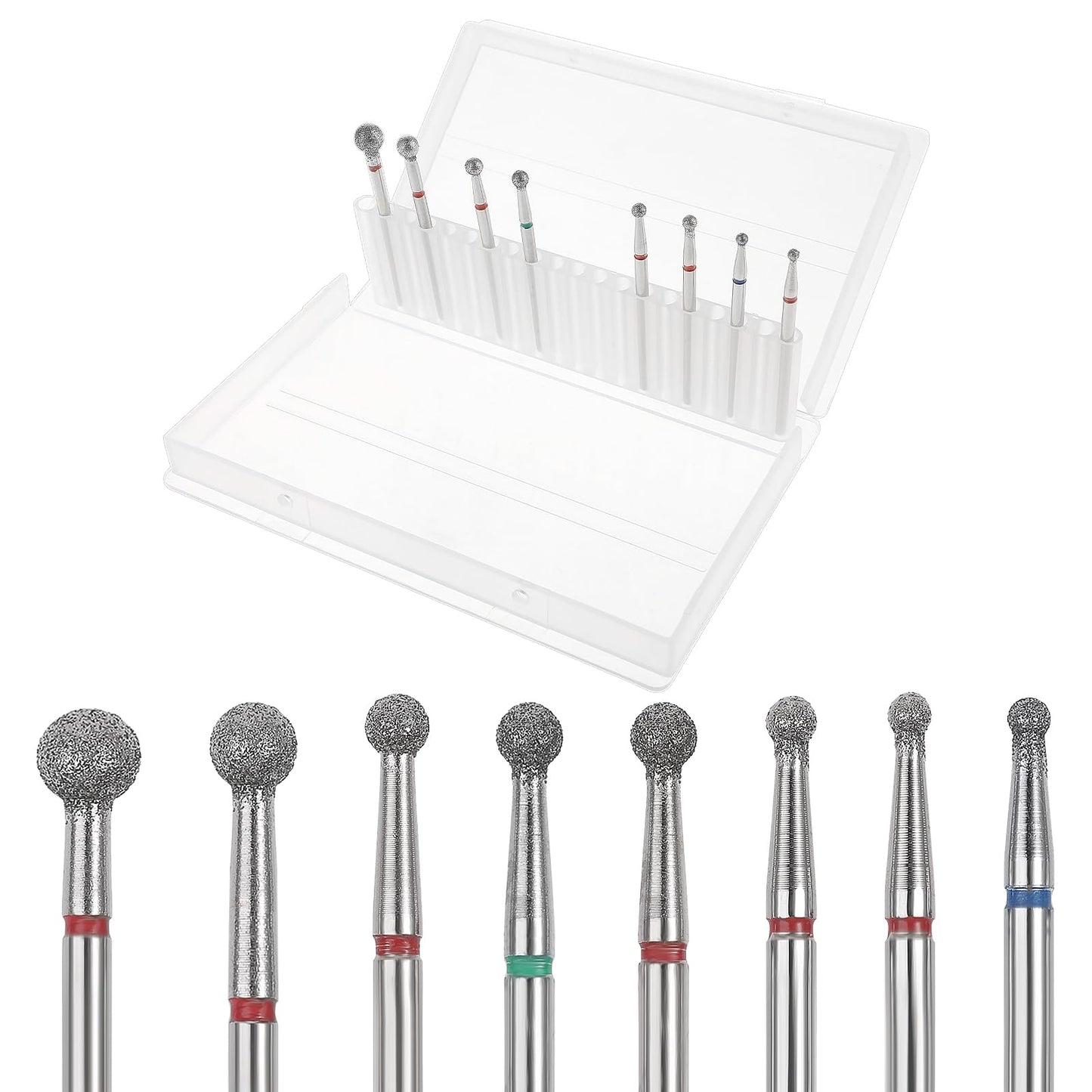 8 Pcs Cuticle Ball Bit Nail Drill Set Carbide Diamond Drill Bits for Nails 3/32'' Clean Nail Drill Bit Professional Safety Electric Nail File Gel Polish Head Tools Acrylic Manicure Pedicure Supplies