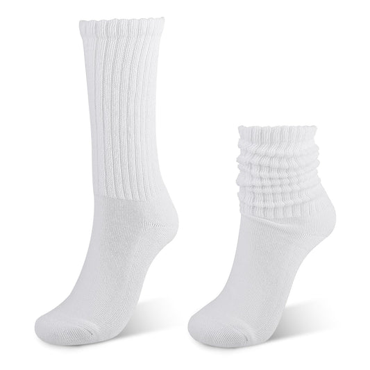 1 Pair White Scrunch Socks Cotton Womens White Crew Socks Retro Casual Scrunched Tube Sock Ribbed Cozy Slouchy Socks