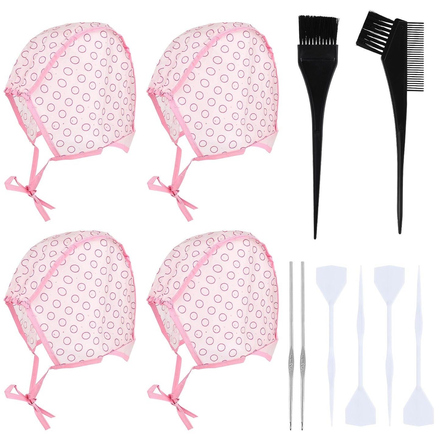 Yolev 12 Pcs Hair Highlighting Kit, Hair Highlighting Caps, Highlight Hair Coloring Frosting Dye Kit with Plastic Hooks for Salon Hair Dyeing Hairdressing