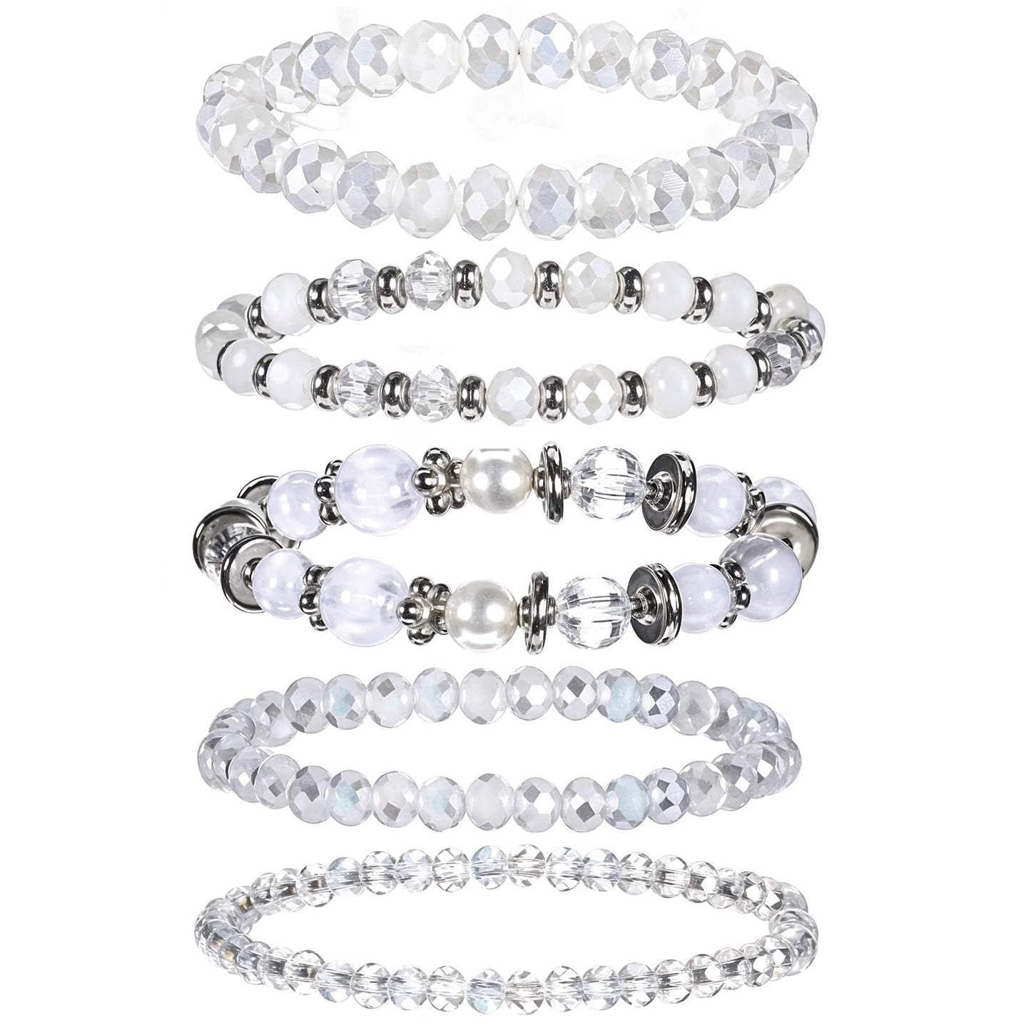 5 Pcs Beaded Stretch Bracelets Stackable Crystal Bead Bracelet Boho Natural Crystal Stone Beaded Bracelets Multilayered Beaded Bracelets for Women Trendy Costume Jewelry Mothers Day Gifts, One Size,