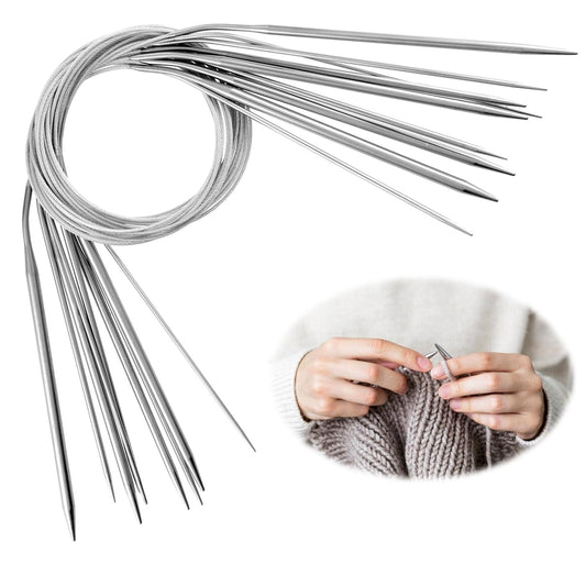 9Pcs Circular Knitting Needles Set 80 cm Stainless Steel Knitting Needles Metal Round Knitting Needles for Weaving Projects, 1.75 to 5mm