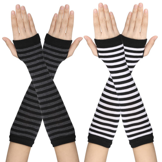 Yolev 2 Pairs Long Fingerless Gloves for Women Knit Arm Warmers Thumb Hole Stretchy Gloves Cold Weather Gloves