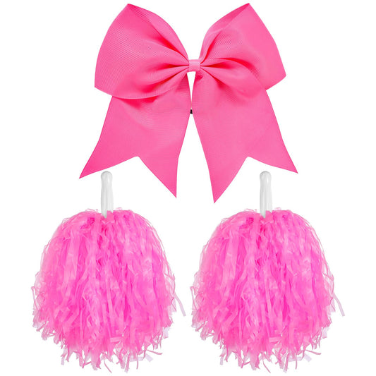 HaiFafafaing 3 PCS Cheerleading Pom Poms and Large Cheerleader Hair Bow, 10 Inch Pompoms Cheer,Cheerleader Accessories for Sport Events Dance Party Basketball Football Team
