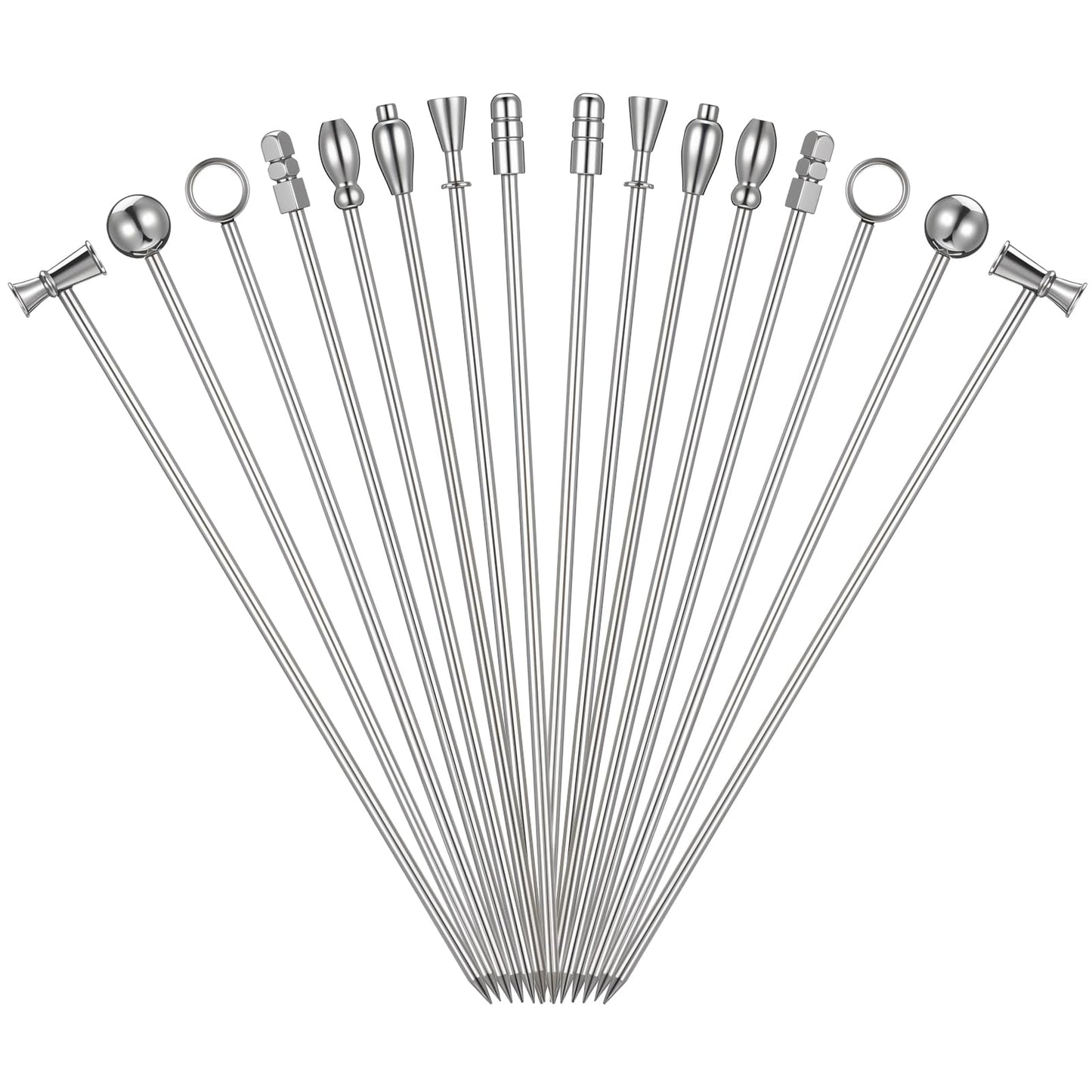 Lusofie Cocktail Picks, 16pcs Stainless Steel Martini Picks Reusable Martini Olive Skewers Fruit Toothpicks Cocktail Toothpicks for Bar Party BBQ Club Sandwiches, 16 Styles (Silver)