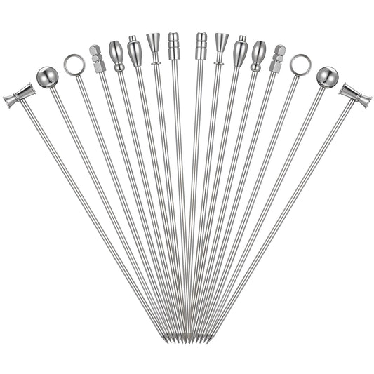 Lusofie Cocktail Picks, 16pcs Stainless Steel Martini Picks Reusable Martini Olive Skewers Fruit Toothpicks Cocktail Toothpicks for Bar Party BBQ Club Sandwiches, 16 Styles (Silver)
