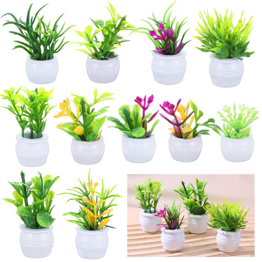 11Pcs Miniature Dollhouse Plants Mini Potted Plant Tiny Artificial Plants Models Miniature House Accessories Fake Greenery Ornament for Dollhouse Decor