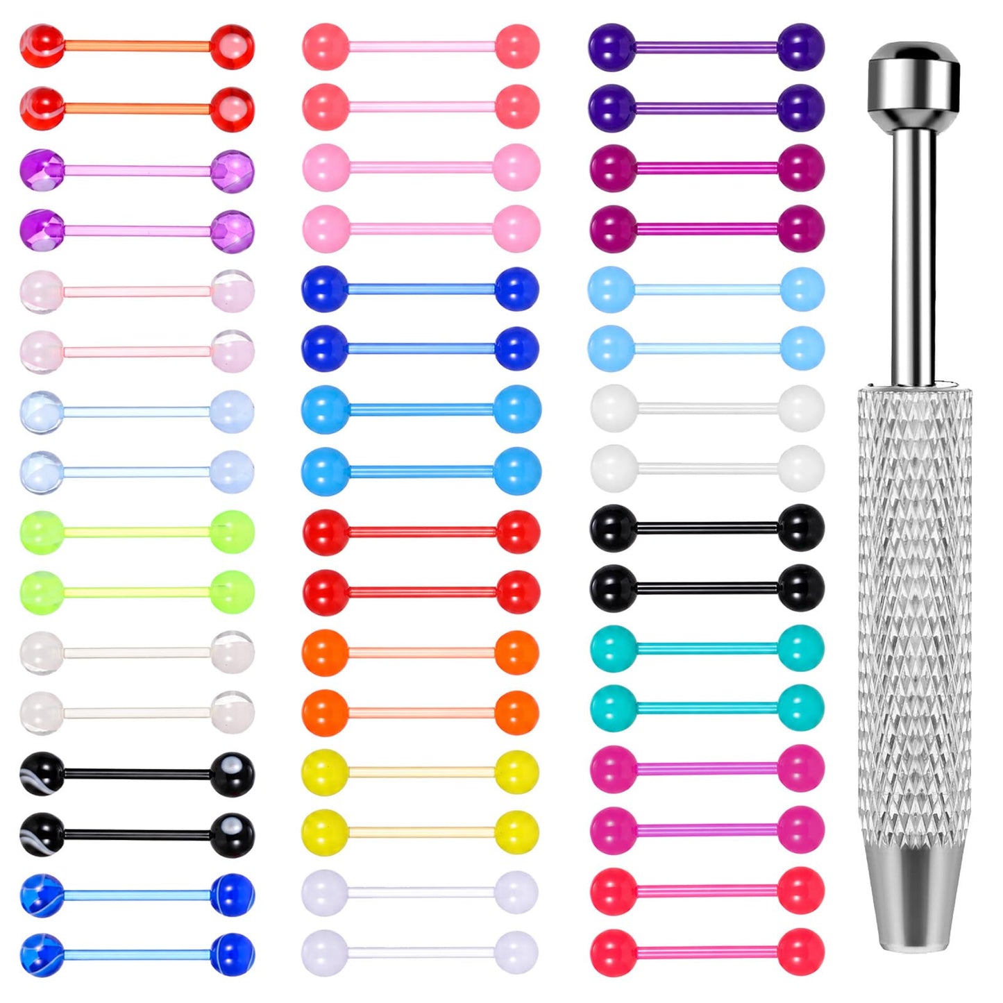 48pcs Acrylic Tongue Ring Glow In Dark 14g Plastic Tongue Rings Flexible