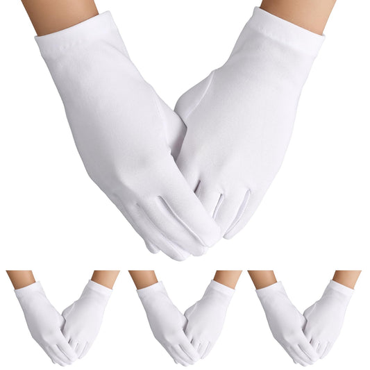 Yolev 4 Pair Uniform Gloves Dress White Gloves Formal Tuxedo Gloves Men's Uniform Gloves Short Satin Gloves Guard Parade Gloves