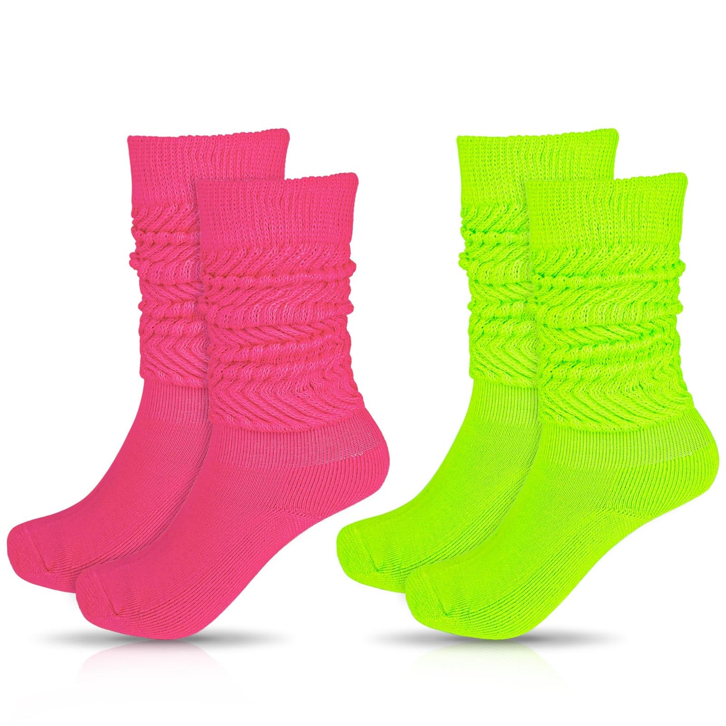 Meyeyaia 2 Pairs Neon Slouch Scrunch Socks 80s 90s Neon Women's Leg Warmers Heavy Soft Extra Long Scrunchy Socks 80s Accessories for Women