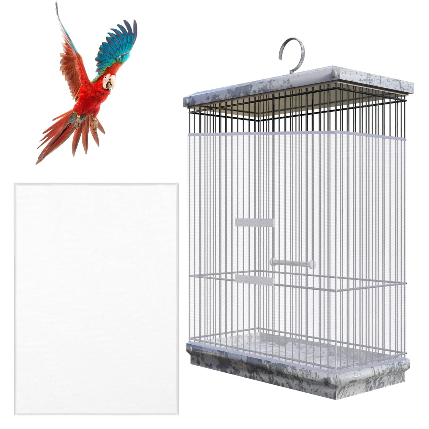 Lusofie Bird Cage Seed Catcher Net Cover - Adjustable Stretchy Guard Mesh for Parrot Cages, Round & Square Bird Enclosures - White Bird Cage Accessories to Reduce Mess & Save Bird Seed (Easy Clean)