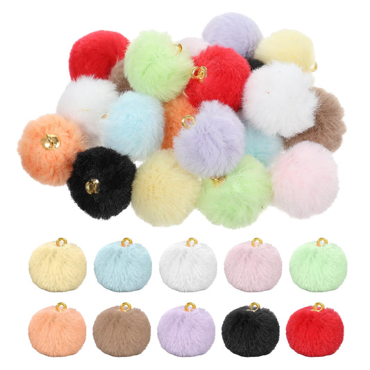 Fiyooau 20 Pieces Pom Pom Keychain Charms - Fluffy Faux Fur Pom Poms Key Chains Charm - Soft Puff Ball Keychain Pendant for Keychains DIY Crafts Earrings Hats, 10 Colors