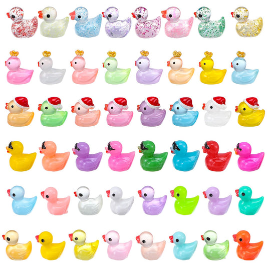 Yolev 50 Pcs Mini Resin Ducks, Glitter Tiny Ducks, Little Animals Figurines Tiny Animal Accessories for Craft Miniature Garden Plants Landscape Diy Home Decoration