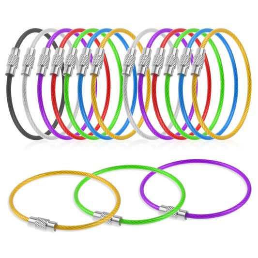 DIVINA VITAE 21 Pcs Wire Keychain Cable Stainless Steel Cable Key Ring 2mm 6 Inch Wire Key Ring for Luggage Tags Students, Office, Home, Outdoor Travel (Multicolor)