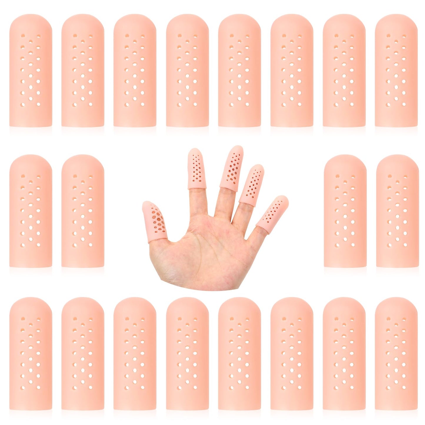 Josojoou 20PCS Gel Finger Cots Breathable Finger Protectors Soft and Elastic Finger Covers Suitable for Trigger Fingers, Hand Eczema, Cracking, Arthritis, Etc.