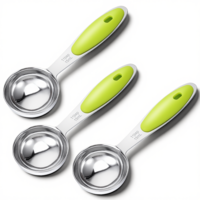 3 Pcs 1 Tbsp Single Measuring Spoons, (3tsp, 1/2oz, 15ml) Stainless Steel Measure Scoop with Green Silicone Grip Long Handle Measuring Scoop Perfect for Coffee Tea, Quick Efficient Cooking, Baking