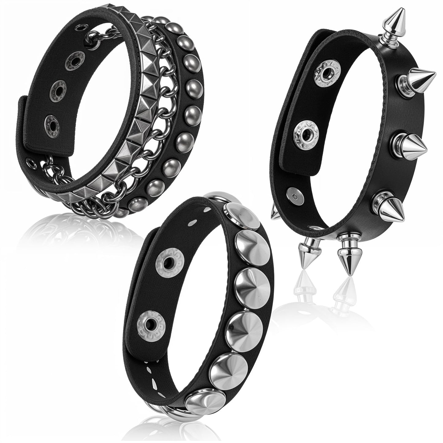 Yolev 3 Pcs Studded Bracelet Black Spiked Bracelet Emo Punk Gothic Spike Bracelets Leather Cuff Set Adjustable Wristband Bangle Punk Rock Bracelets For Men Women 80s Jewelry Party Night Club