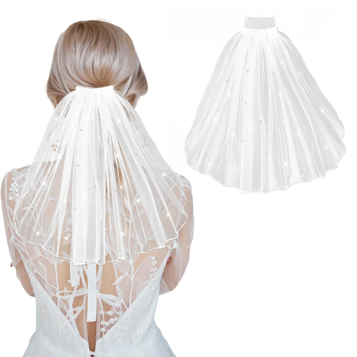 Bridal Veil for Wedding Women's Short Tulle Veil with Rhinestones for Wedding Bachelorette Party Decorations Bridal Shower