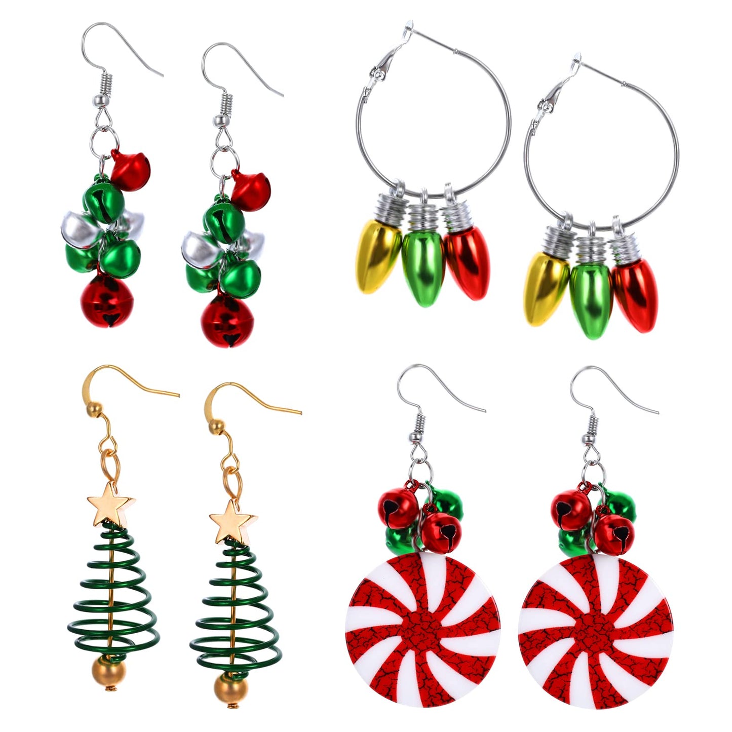 Yolev 4 Pairs Christmas Earrings for Women Sparkly Holiday Earrings Christmas Earrings for Girls