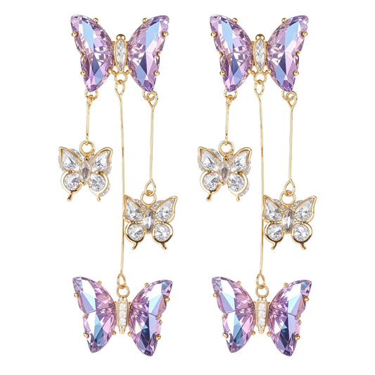 Purple Butterfly Earrings,Brilliant Butterfly Earrings for Women With Long Tassel,Purple Dangle Earrings for Women,Butterfly Dangle Earrings for Women Suitable for Dress,Jumpers, Dresses