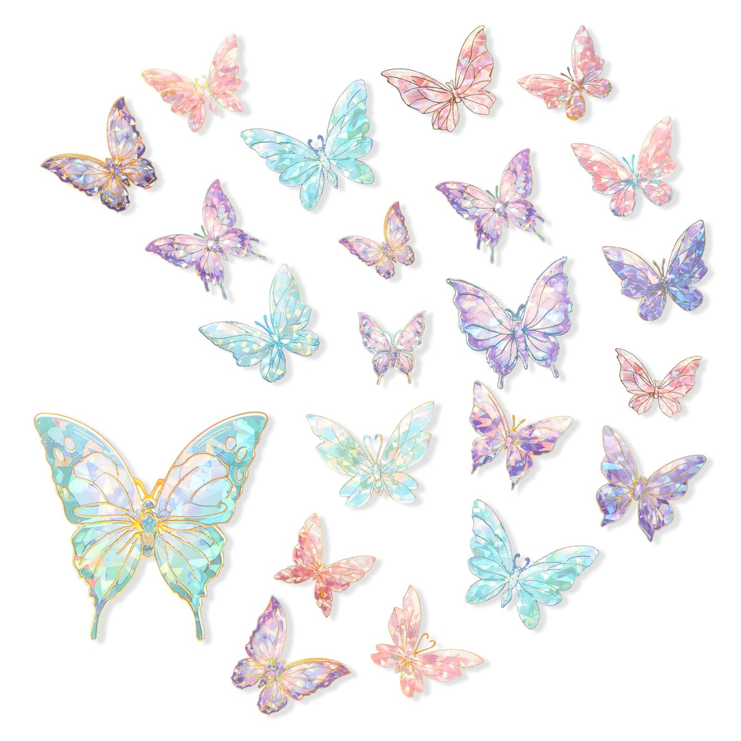 80 PCS Holographic Butterfly Stickers Set Shiny Transparent Butterflies Stickers for Adults 3D Scrapbook Accessories for DIY Decorating Cup Notebook Card Laptop Wall Window