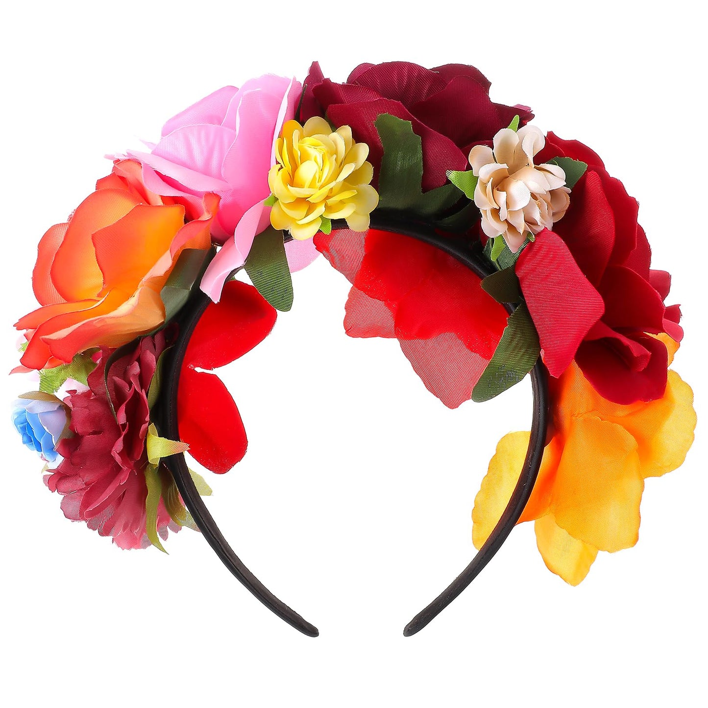 DIVINA VITAE Mexican Flower Crown Headband Halloween Party Costume Headpiece Bridal Cosplay Cinco De Mayo Party Costume Day of The Dead Headband Headpiece Costume Rose Flower Crown Mexican Headpiece
