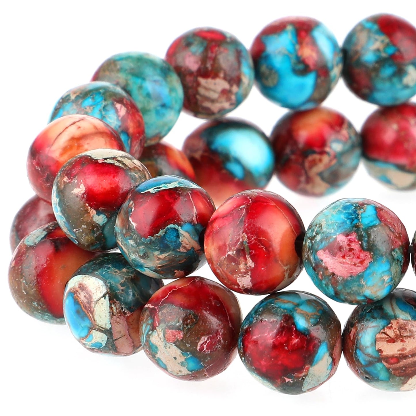 Yolev 47Pcs Red-Blue Jasper Beads Imperial Sea Sediment Natural Gemstone Beads 8MM Colorful Round Stone Beads for Jewelry Making(Multicolor E)