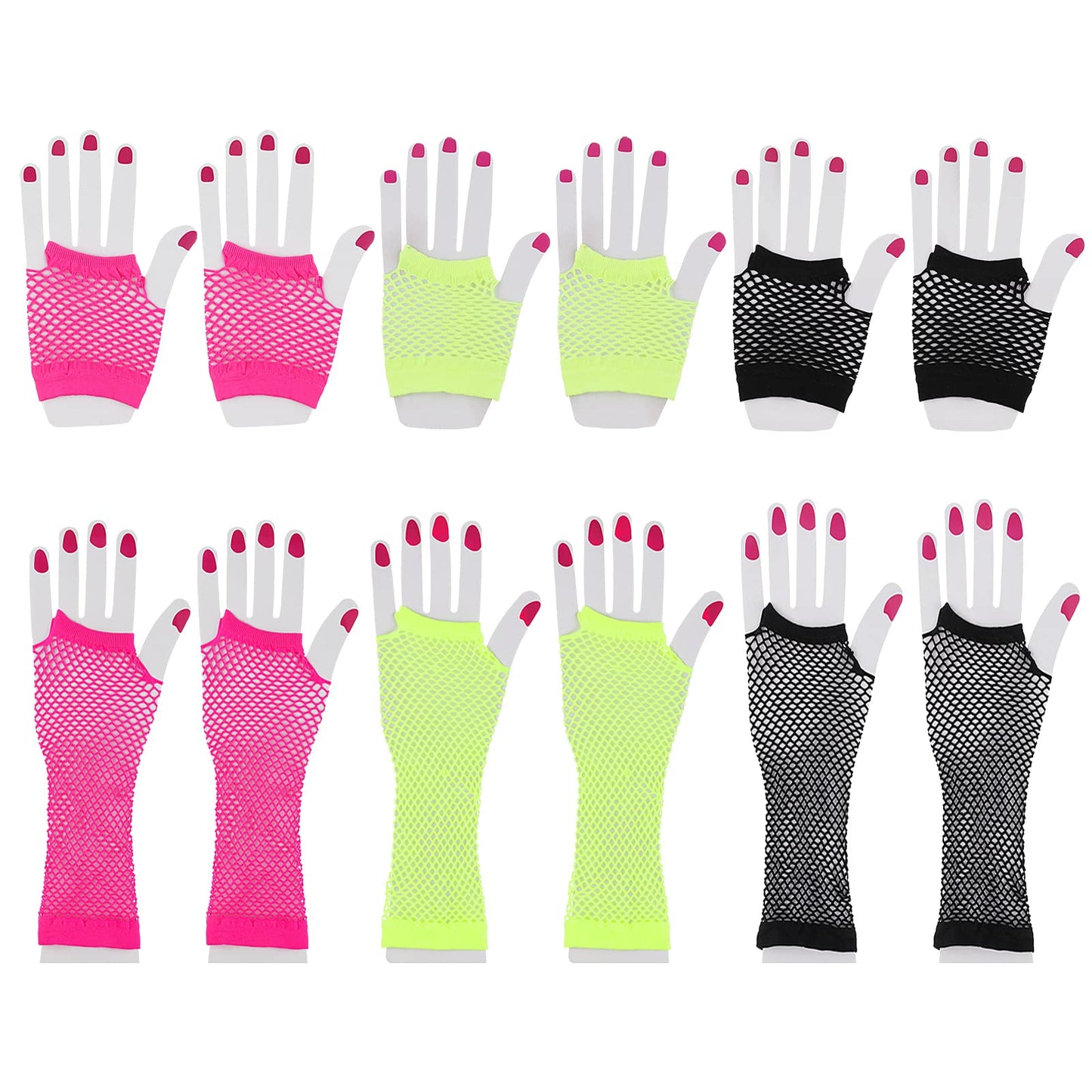 6 Pairs Fingerless Fishnet Gloves Women 80s Stretchy Mesh Gloves Retro Nylon Fish Net Fingerless Gloves for 80's Theme Party Halloween Cosplay Costume Accessories