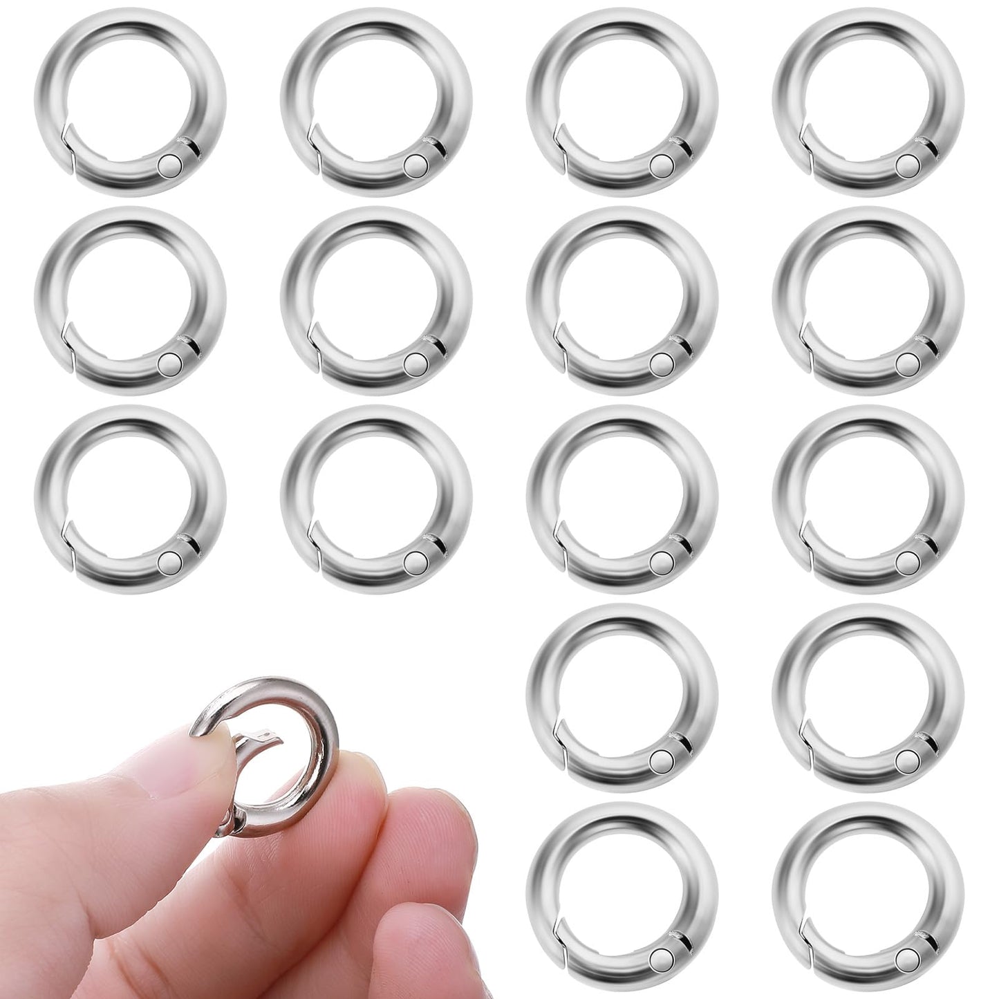 Lusofie 16 Pcs O Rings Metal Key Ring Clip Mini Circle Clips Spring Snap Clip Hooks for Gate Rings Purse Hardware