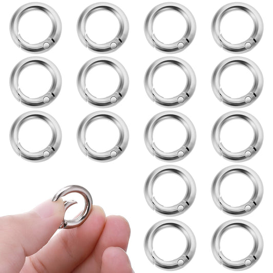 Lusofie 16 Pcs O Rings Metal Key Ring Clip Mini Circle Clips Spring Snap Clip Hooks for Gate Rings Purse Hardware